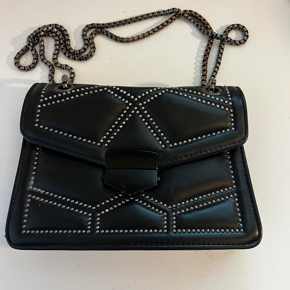 Black studded faux leather crossbody